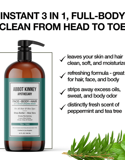 Load image into Gallery viewer, Abbot Kinney Apothecary Men's 3-in-1 Moisturizing Shampoo, Conditioner, and Body Wash, Tea Tree 32oz by  Los Angeles Brands
