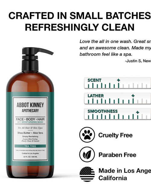 Load image into Gallery viewer, Abbot Kinney Apothecary Men's 3-in-1 Moisturizing Shampoo, Conditioner, and Body Wash, Tea Tree 32oz by  Los Angeles Brands

