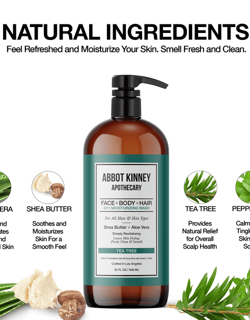 Load image into Gallery viewer, Abbot Kinney Apothecary Men's 3-in-1 Moisturizing Shampoo, Conditioner, and Body Wash, Tea Tree 32oz by  Los Angeles Brands
