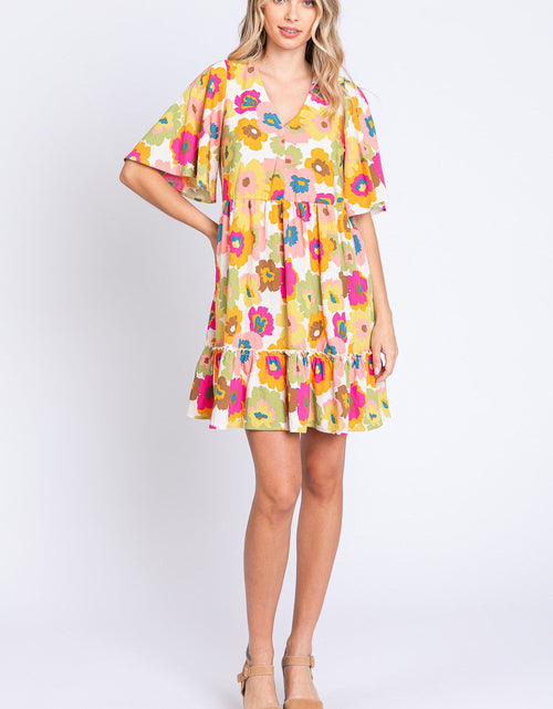Load image into Gallery viewer, GeeGee Floral V-Neck Ruffle Hem Mini Dress
