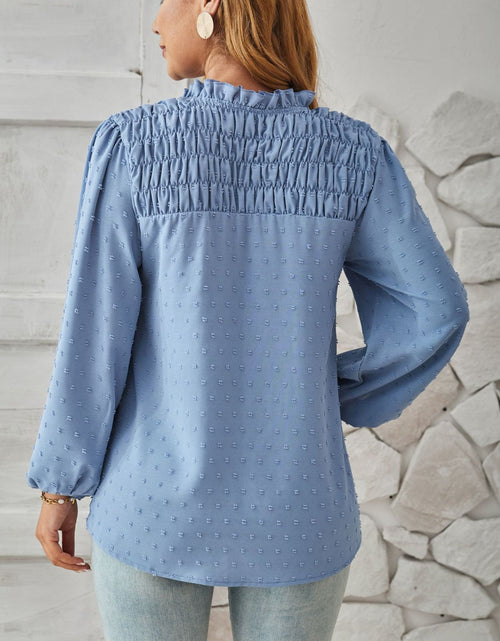 Load image into Gallery viewer, Ruched Swiss Dot Notched Balloon Sleeve T-Shirt
