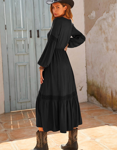 Load image into Gallery viewer, Tie Neck Balloon Sleeve Midi Dress
