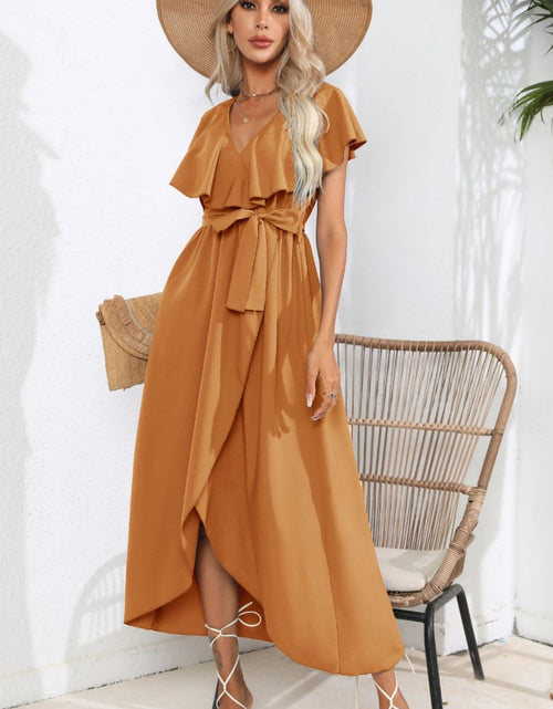 Load image into Gallery viewer, Ruffled Tied V-Neck Midi Dress
