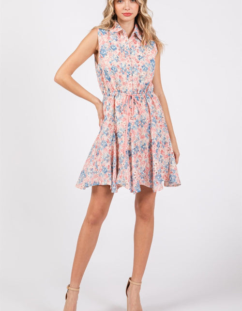Load image into Gallery viewer, GeeGee Full Size Floral Eyelet Sleeveless Mini Dress
