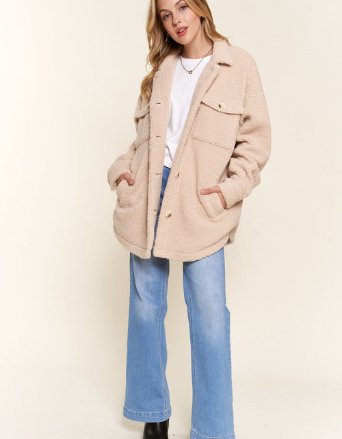 Load image into Gallery viewer, And The Why Teddy Sherpa Button Down Curved Hem Shacket
