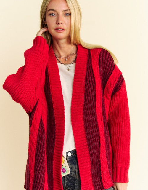 Load image into Gallery viewer, Davi &amp; Dani Cable-Knit Color Block Open Front Cardigan
