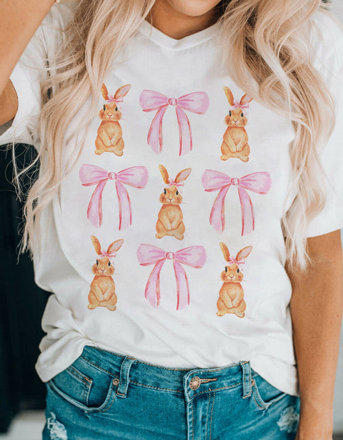 Load image into Gallery viewer, Rabbit &amp; Bow Round Neck Short Sleeve T-Shirt
