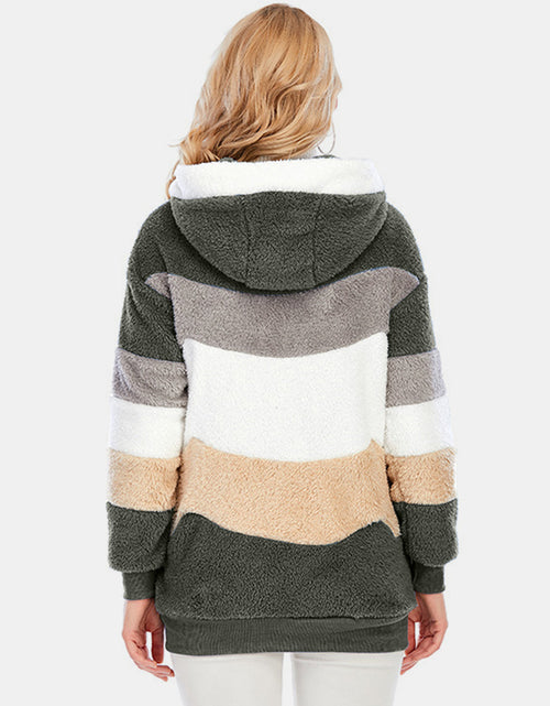 Load image into Gallery viewer, Full Size Drawstring Color Block Zip Up Hooded Outerwear
