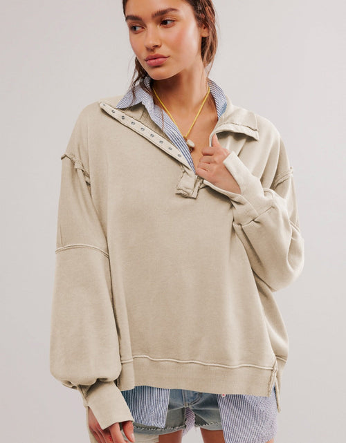 Load image into Gallery viewer, Exposed Seam Side Slit Long Sleeve Sweatshirt
