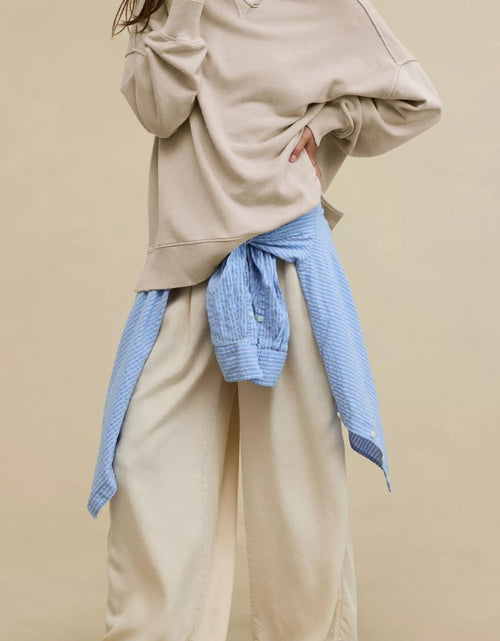 Load image into Gallery viewer, Side Slit Round Neck Long Sleeve Sweatshirt
