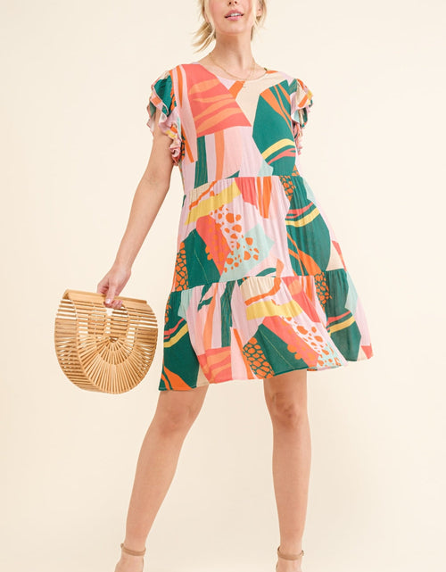 Load image into Gallery viewer, And The Why Printed Double Ruffle Sleeve Dress
