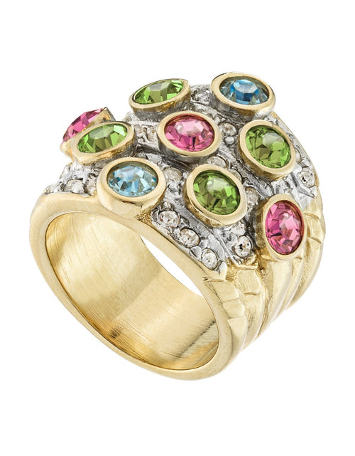Load image into Gallery viewer, Vintage Pave Austrian Crystal Ring Womens Antique Ring 18k Yellow Gold Electroplated Made in USA by PVD Vintage Jewelry
