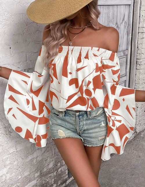 Load image into Gallery viewer, Printed Off-Shoulder Bell Sleeve Blouse
