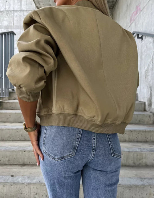 Load image into Gallery viewer, Baseball Collar Dropped Shoulder Jacket

