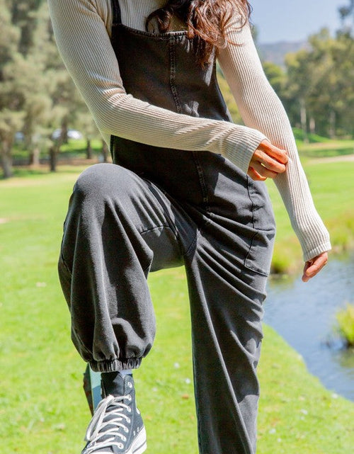 Load image into Gallery viewer, Mono B Drawstring Waist Spaghetti Strap Overalls with Pockets
