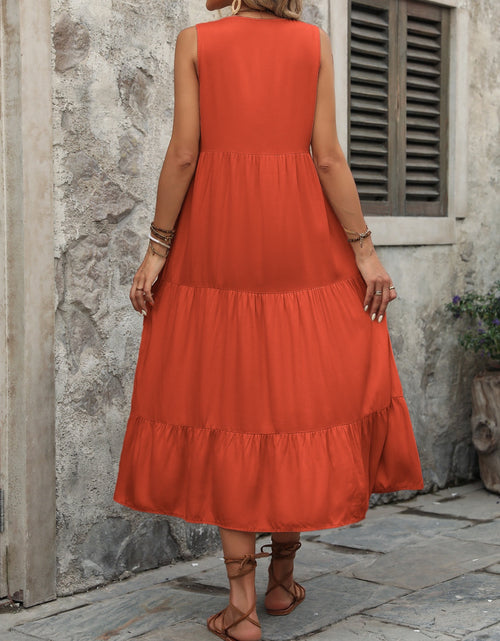 Load image into Gallery viewer, Ivy Lane Decorative Button Notched Sleeveless Dress
