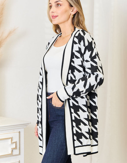 Load image into Gallery viewer, Mandy Woven Right Houndstooth Open Front Longline Cardigan
