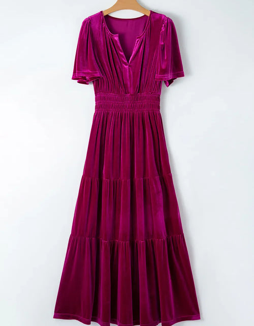 Load image into Gallery viewer, Tiered Notched Short Sleeve Dress with Pockets
