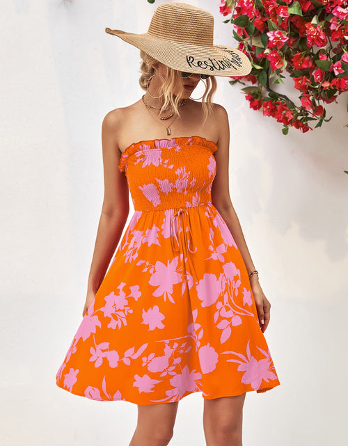 Load image into Gallery viewer, Floral Frill Trim Strapless Smocked Dress
