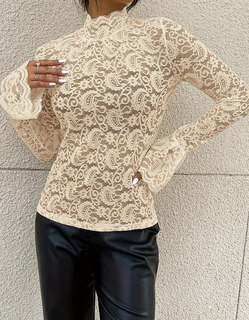 Load image into Gallery viewer, Mock Neck Long Sleeve Lace Top
