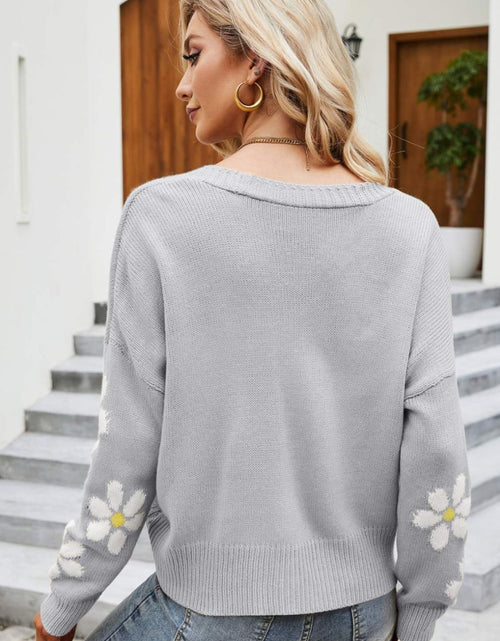 Load image into Gallery viewer, Floral Ribbed Trim Drop Shoulder Cardigan
