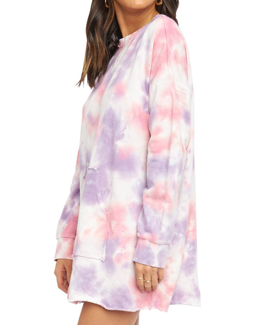 Load image into Gallery viewer, Pocketed Tie-Dye Round Neck Long Sleeve Dress
