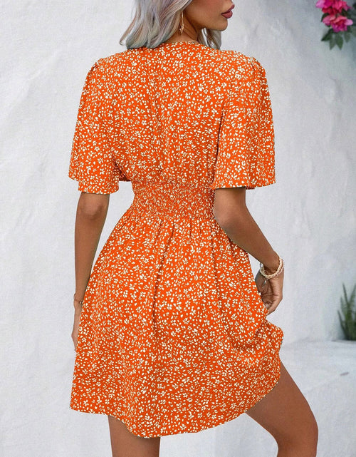 Load image into Gallery viewer, Printed V-Neck Half Sleeve Mini Dress
