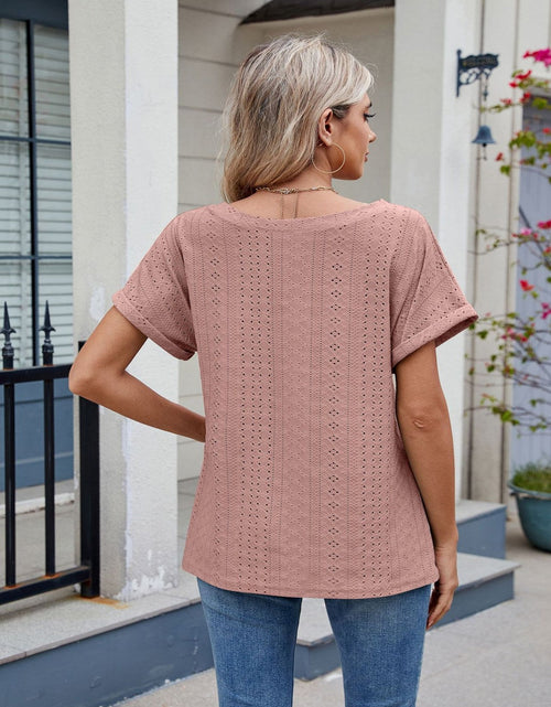 Load image into Gallery viewer, Eyelet Round Neck Short Sleeve Top
