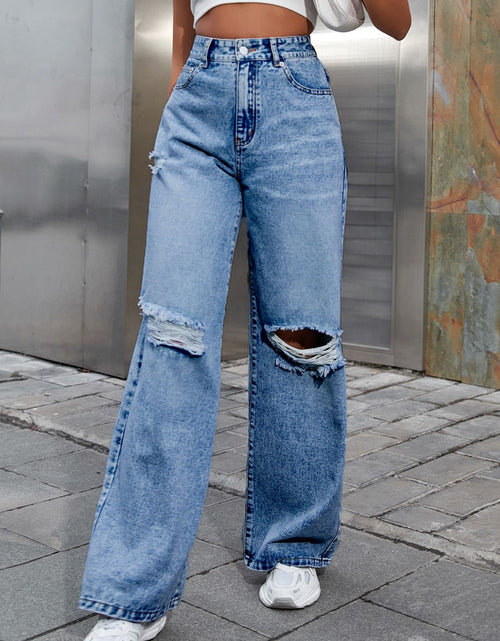 Load image into Gallery viewer, Distressed Wide Leg Jeans with Pockets
