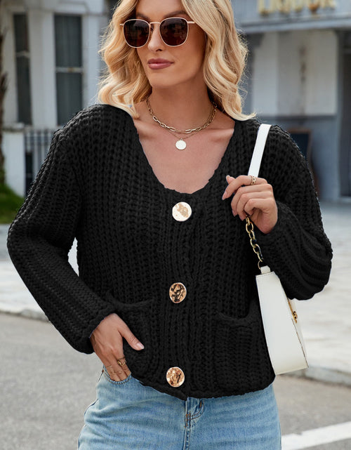 Load image into Gallery viewer, Round Neck Button Up Cardigan with Pockets
