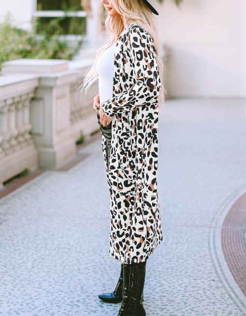 Load image into Gallery viewer, Leopard Open Front Long Sleeve Cover Up
