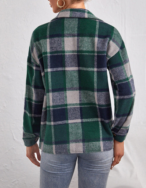 Load image into Gallery viewer, Plaid Collared Neck Button Down Jacket
