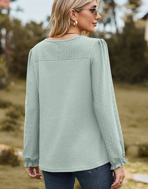 Load image into Gallery viewer, Eyelet Round Neck Flounce Sleeve T-Shirt
