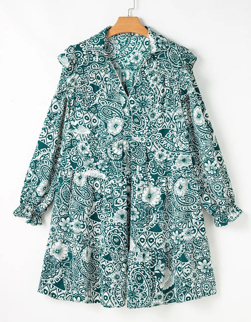 Load image into Gallery viewer, Plus Size Ruffled Printed Flounce Sleeve Dress
