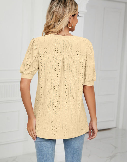 Load image into Gallery viewer, Eyelet Short Puff Sleeve Notched Neck Top
