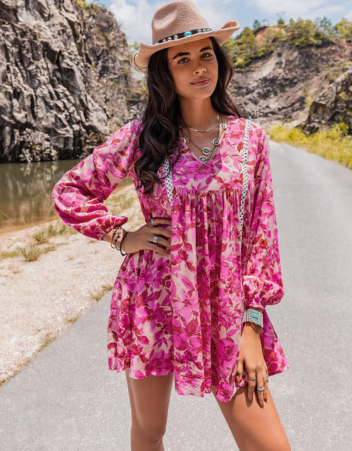 Load image into Gallery viewer, Long Sleeve V-Neck Mini Dress
