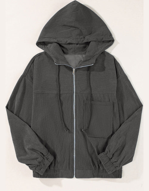Load image into Gallery viewer, Drawstring Zip Up Long Sleeve Hooded Jacket
