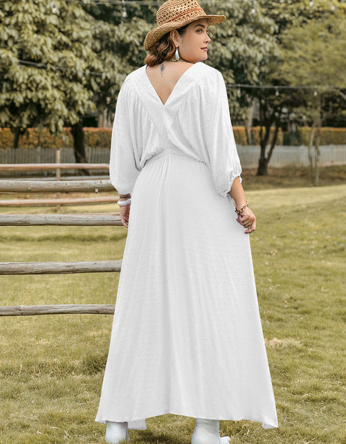 Load image into Gallery viewer, Plus Size Swiss Dot V-Neck Three-Quarter Sleeve Dress
