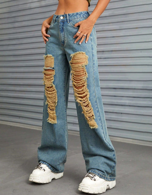 Load image into Gallery viewer, Distressed Wide Leg Jeans with Pockets
