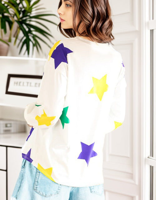 Load image into Gallery viewer, Star Print Round Neck Lantern Sleeve T-Shirt
