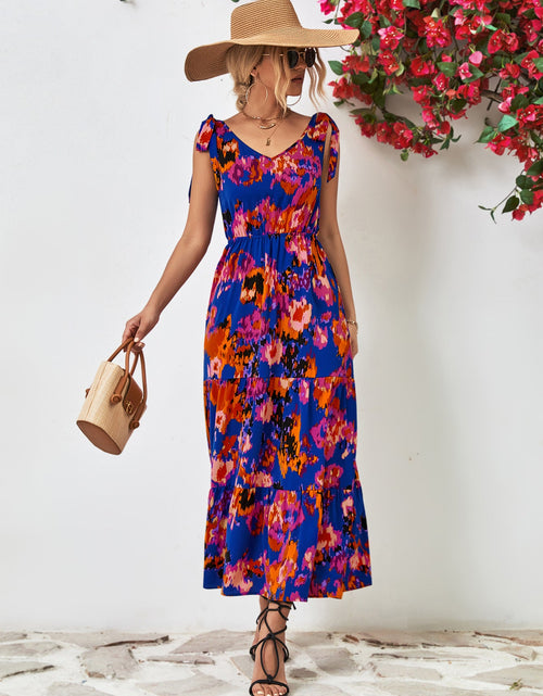 Load image into Gallery viewer, Multicolored V-Neck Backless Midi Dress
