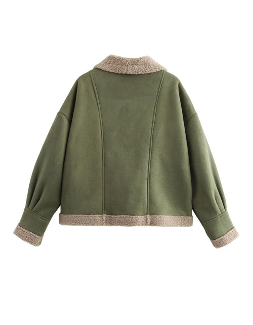Load image into Gallery viewer, Fuzzy Collared Neck Long Sleeve Jacket
