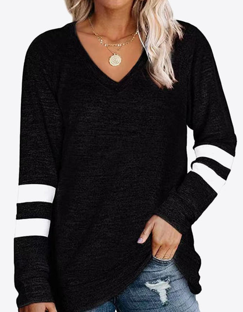Load image into Gallery viewer, Striped Contrast Raglan Sleeve Top
