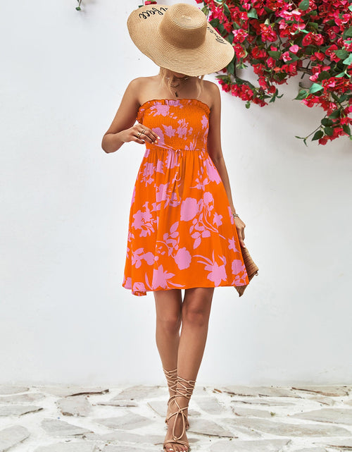 Load image into Gallery viewer, Floral Frill Trim Strapless Smocked Dress
