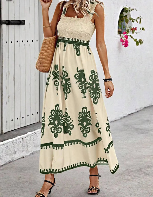 Load image into Gallery viewer, Smocked Printed Wide Strap Maxi Dress
