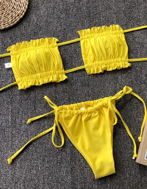 Load image into Gallery viewer, Frill Trim Ruched Bikini Set
