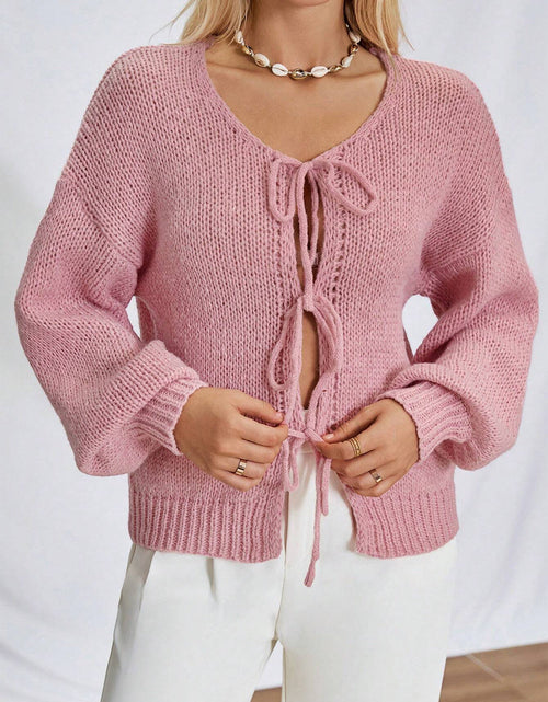 Load image into Gallery viewer, Tied Long Sleeve Dropped Shoulder Cardigan

