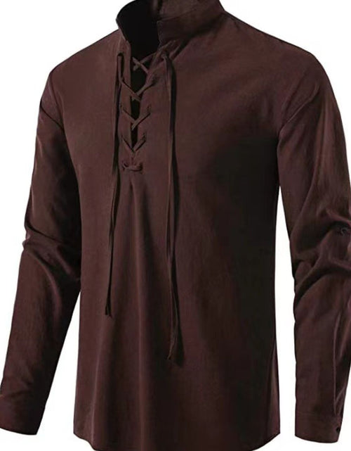 Load image into Gallery viewer, Men's Lace Up Long Sleeve Blouse
