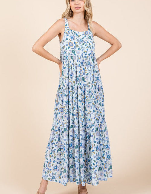 Load image into Gallery viewer, Mittoshop Flower Print Tiered Sleeveless Empire Maxi Dress

