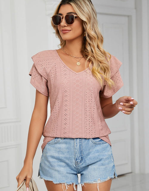 Load image into Gallery viewer, Eyelet Layered Flutter Sleeve V-Neck Knit Top
